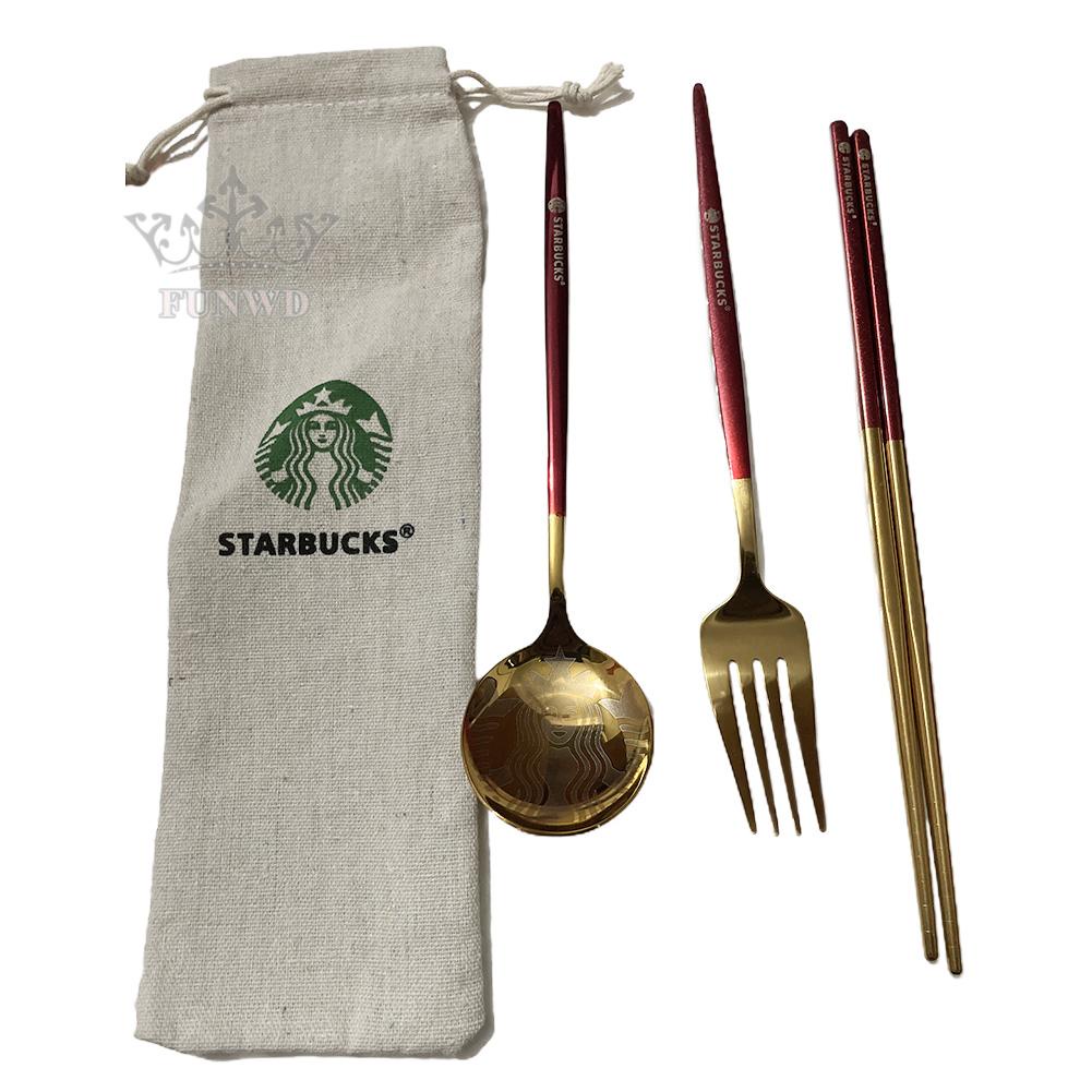 Bộ Muỗng Đũa Nĩa Starbucks Chất Liệu Inox Cao Cấp