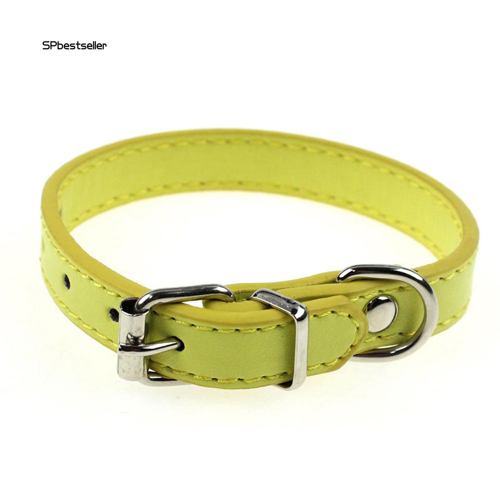 SPBS❤Small Pet Dog Adjustable Faux Leather Collar Puppy Cat Buckle Neck Strap Decor
