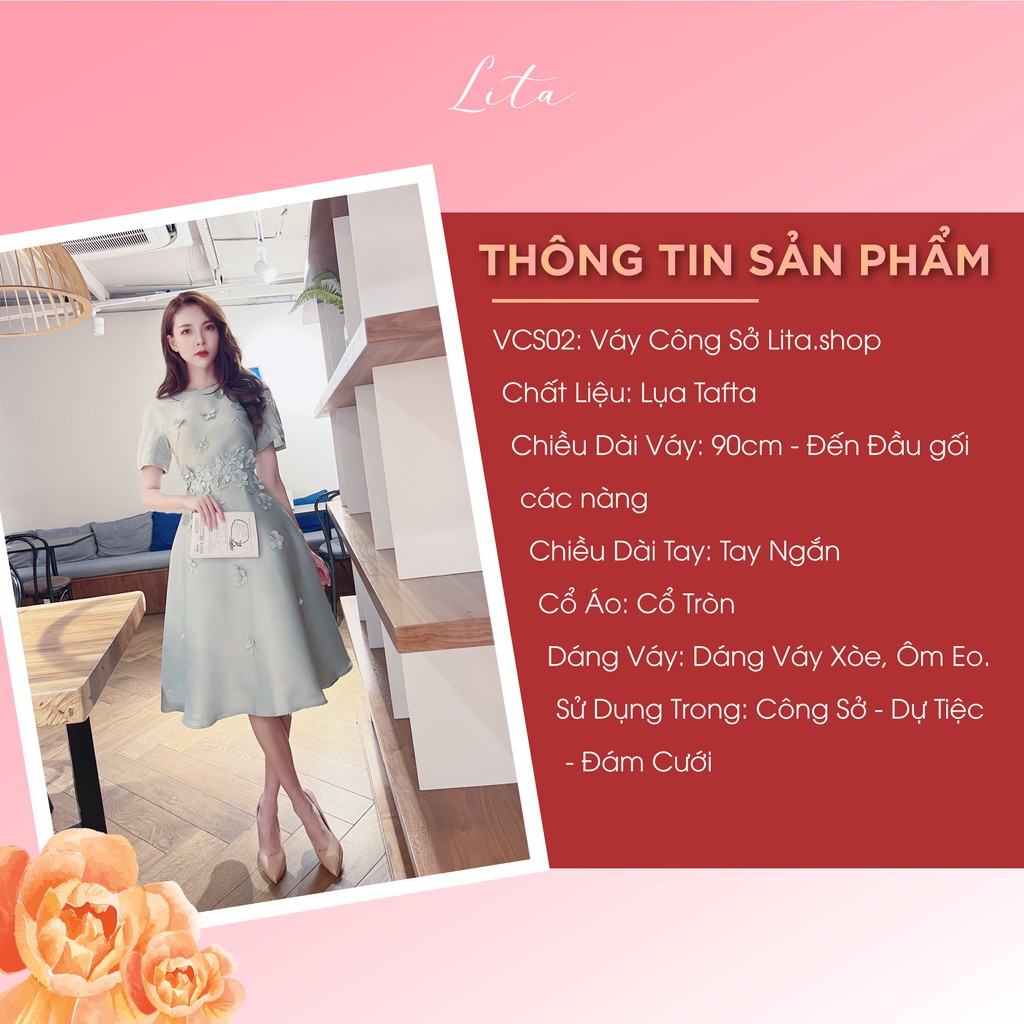 Đầm dự tiệc nữ Lita -  Váy công sở tay bồng chấm bi dáng xòe sang trọng Mã SKU: VCS05 | BigBuy360 - bigbuy360.vn