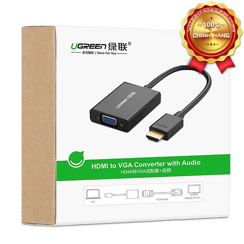 [Mã ELFLASH5 giảm 20K đơn 50K] Cáp chuyển HDMI sang VGA Ugreen 40233