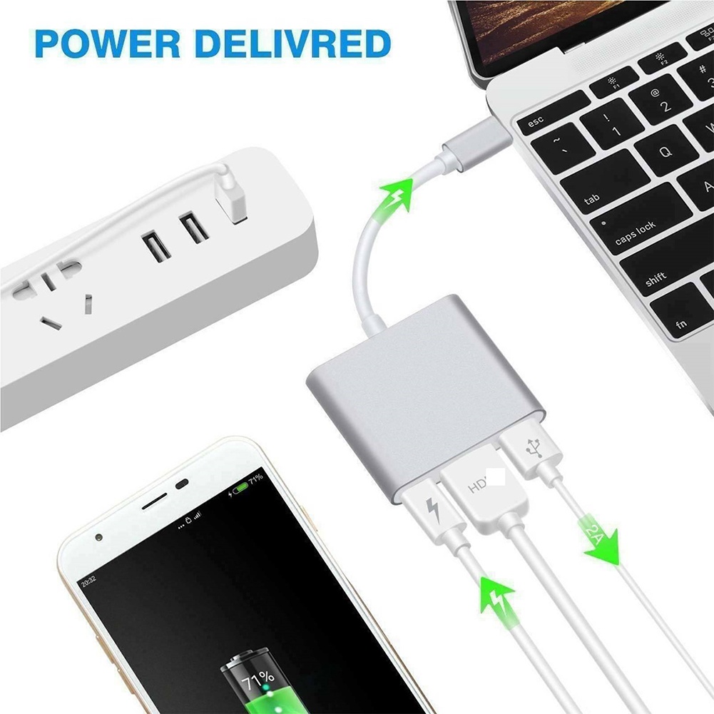 Bộ Chuyển Đổi Hub Type C Sang HDMI USB 3.0 3 Trong 1 USB-C 3.1 Cho MacBook Air Pro Huawei Samsung