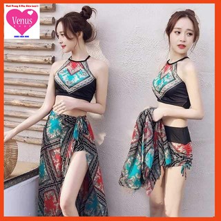 Bikini đi biển hoạ tiết thổ cẩm bộ 3 món cực đẹp