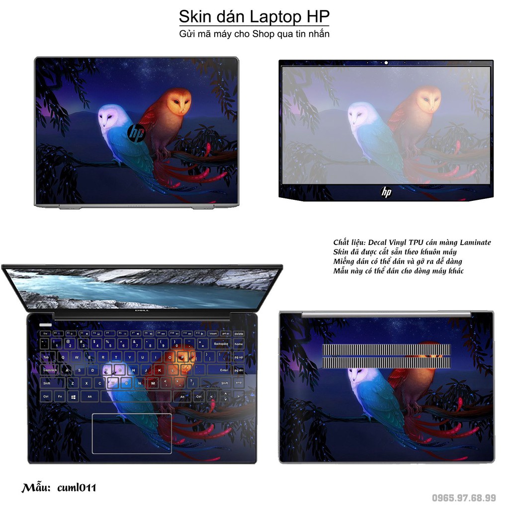 Skin dán Laptop HP in hình Cú mèo (inbox mã máy cho Shop)