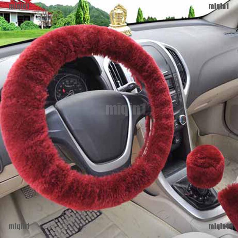 Set 3 vỏ bọc bánh lái xe ô tô kèm bao tay phanh dạng lông và dây thắng