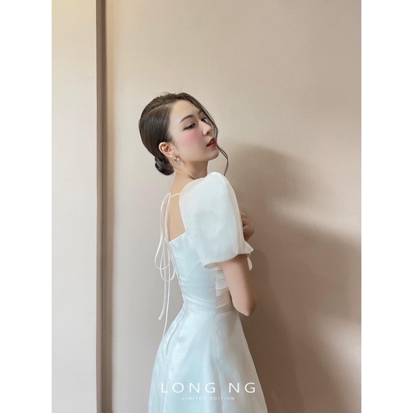 ĐẦM TRẮNG XẾP NGỰC TAY BỒNG MS319