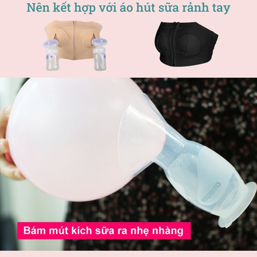 Cốc Hứng Sữa Hichito, Cốc hứng sữa rảnh tay thương hiệu Nhật Bản, Chất liệu silicon cao cấp, Hàng chính hãng