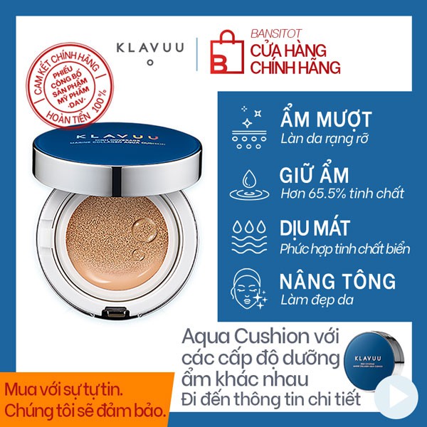 [Mã INCU50 giảm 50K đơn 299K] Phấn Nước KLAVUU Blue Pearlsation High Coverage Marine Collagen Aqua Cushion Spf50 PA+++