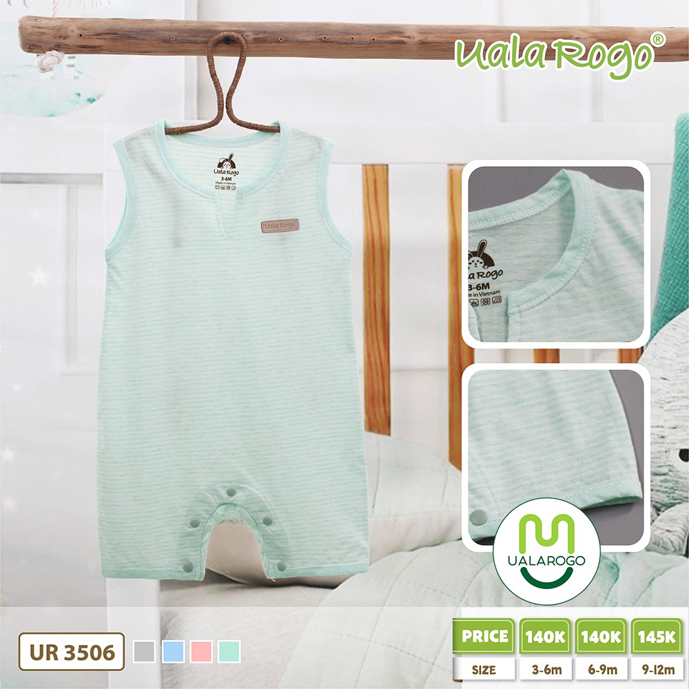 Bodysuit cho bé Uala rogo 3-9 tháng sát nách cotton thấm hút tốt dễ thay bỉm gọn gàng thoáng mát UR3506