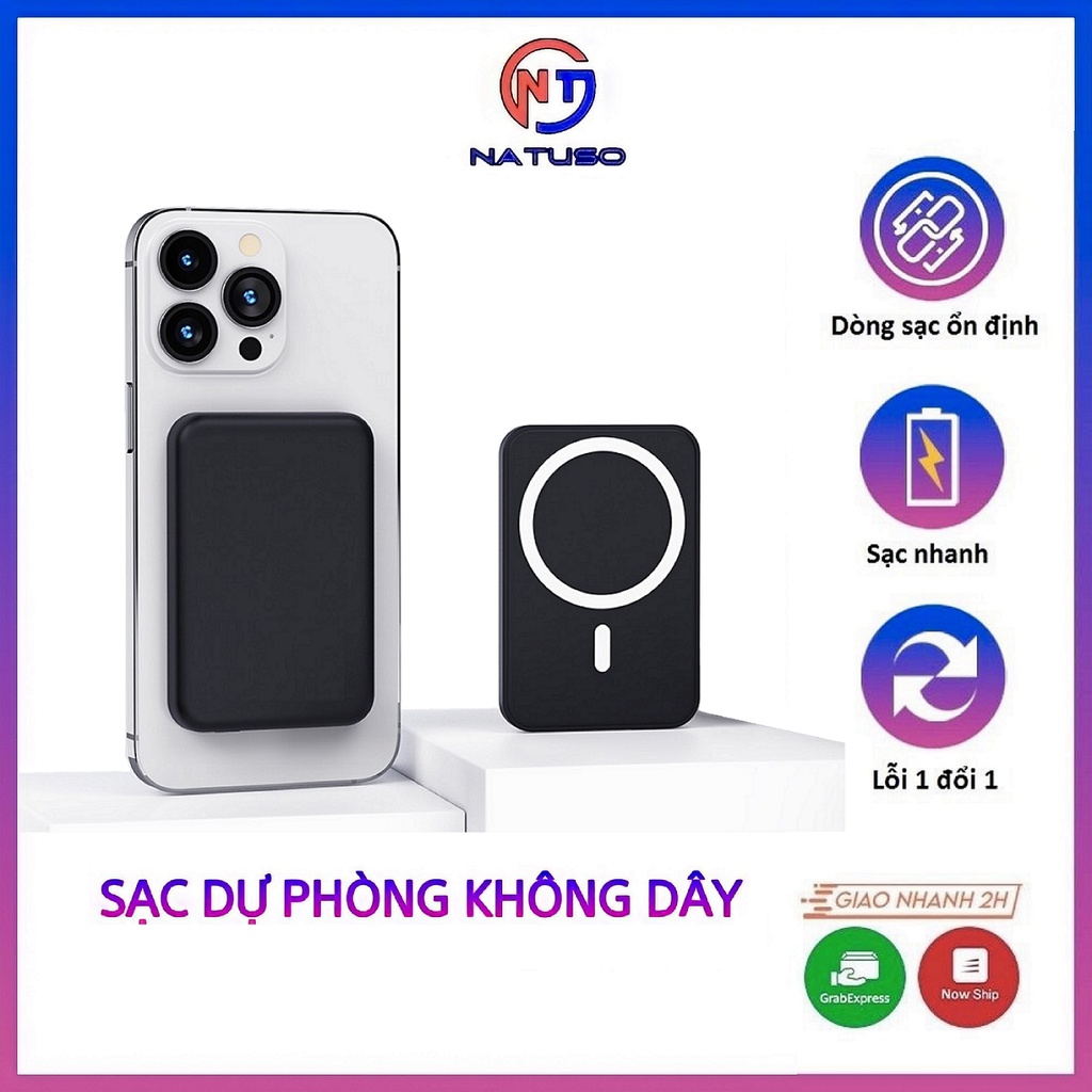 Sạc Dự Phòng Không Dây Từ Tính Sạc Nhanh Pin 5000mah Mini Nhỏ Gọn Cao Cấp Cho Điện Thoại Smartphone