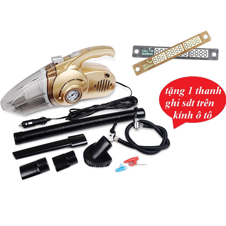 Máy Hút Bụi Kiêm Bơm Lốp Ô Tô Máy Hút Bụi Ô Tô 4 Trong 1 tặng Thanh ghi số điện thoại trên kính ô tô