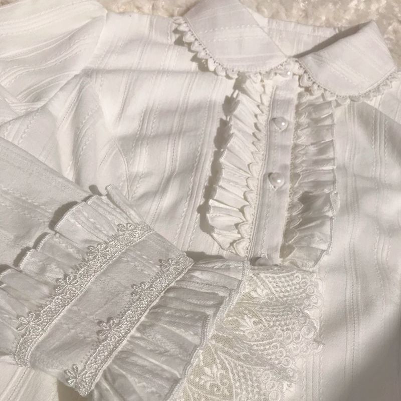 Áo Sơ Mi Dài Tay Phối Ren Bèo Phong Cách lolita Nhật Bản