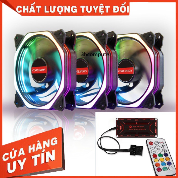 [HDMusictechnology] 3 quạt tản nhiệt Coolmoon Led RGB Symphony (Ver 8) 2019-Kèm hub Red Dragon led R
