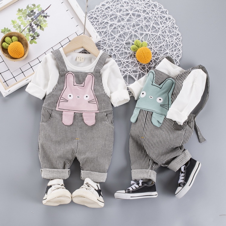 Bộ Áo Liền Quần Dài Tay Họa Tiết Kẻ Sọc In Hình Totoro Đáng Yêu 80-110