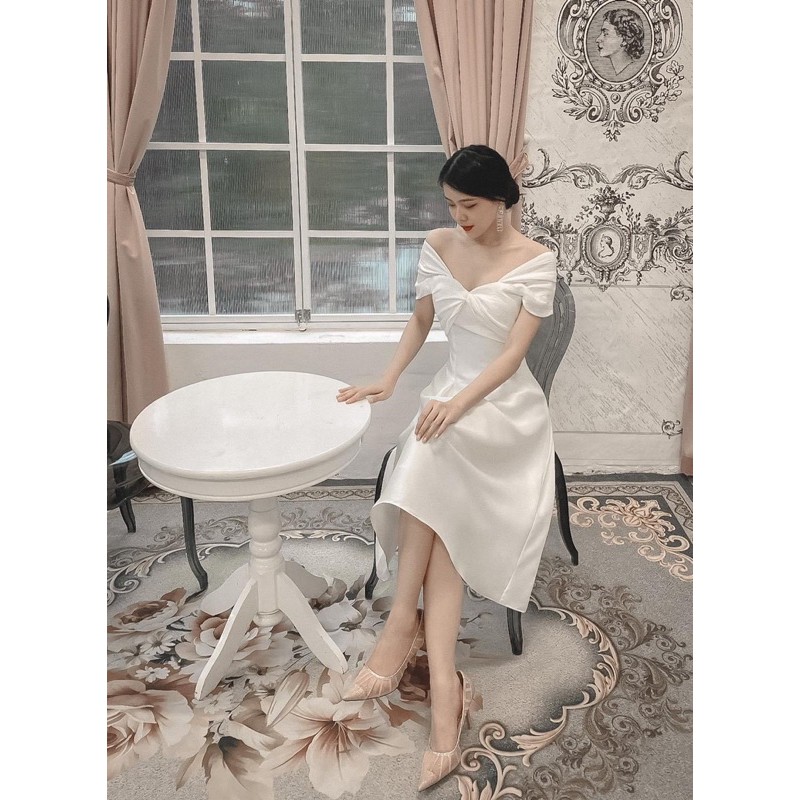 Đầm dự tiệc❤️Hình thật❤️Đầm dự tiệc bẹt vai nhún nơ | BigBuy360 - bigbuy360.vn