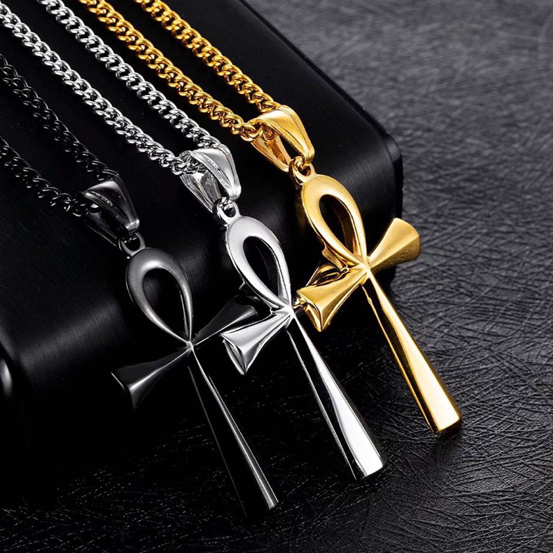 Dây Chuyền Bùa Hộ Mệnh Ai Cập Ankh Crucifix Bằng Thép Không Gỉ