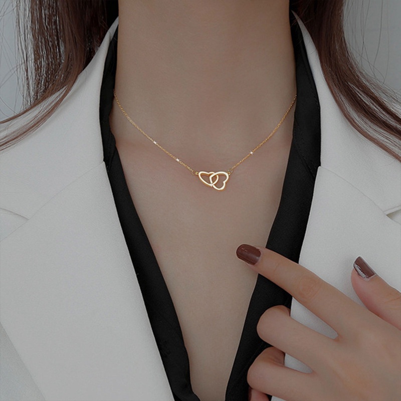 Vòng cổ Tình Bạn Mặt Trái Tim Đôi Đính Đá Zircon Lấp Lánh Thời Trang