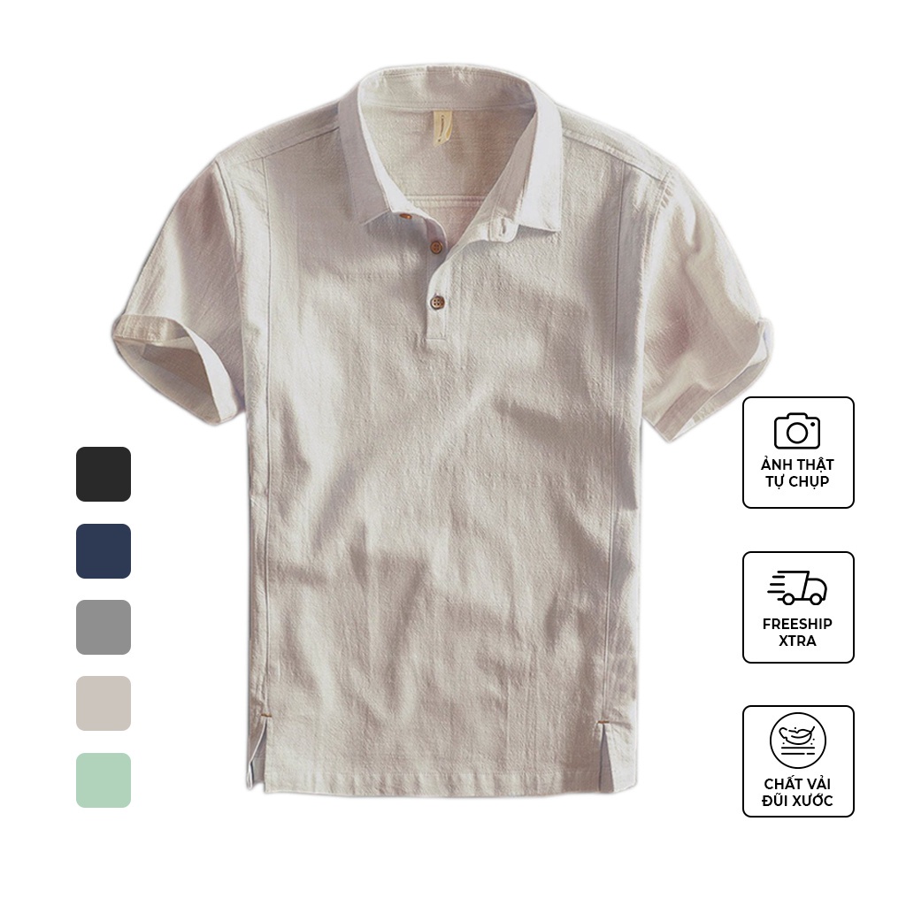 Áo đũi nam polo chất vải đũi linen cộc tay thoáng mát phong cách trẻ trung