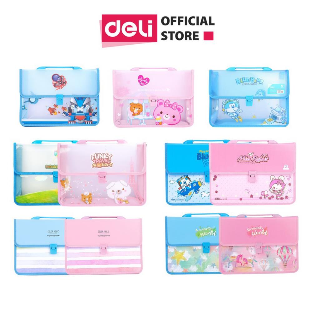 Cặp học sinh hoạt hình Deli - nhựa nhập khẩu Hàn Quốc - Xanh/Hồng- 1 chiếc - E38134/W38166/CZ64902/W