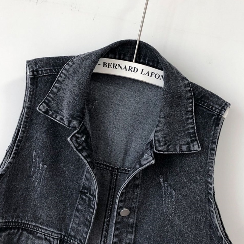 Áo khoác denim RENJIANVSHENG 16584 sát nách phong cách Hàn Quốc retro thời trang
