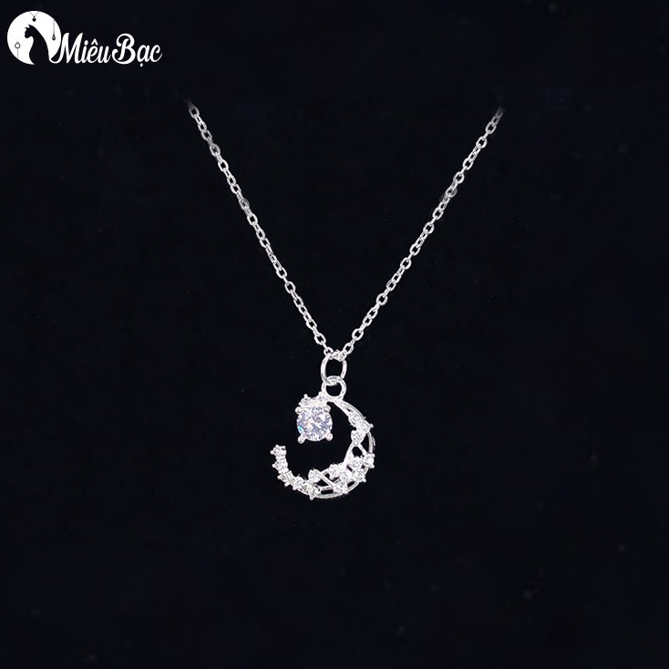 Dây chuyền nữ MIÊU BẠC mặt trăng đính đá chất liệu bạc 925 trang sức phụ kiện D400338x