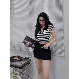 Áo croptop nữ, áo cổ bẻ kiểu ôm body, chất len tăm xịn sò phong cách ulzzang .