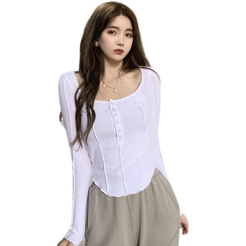 Áo thun tay dài cổ tròn màu sắc đơn giản