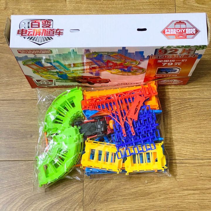 Bộ đồ chơi DIY lắp ráp đường ray ô tô đua tốc độ màu sắc 92 chi tiết