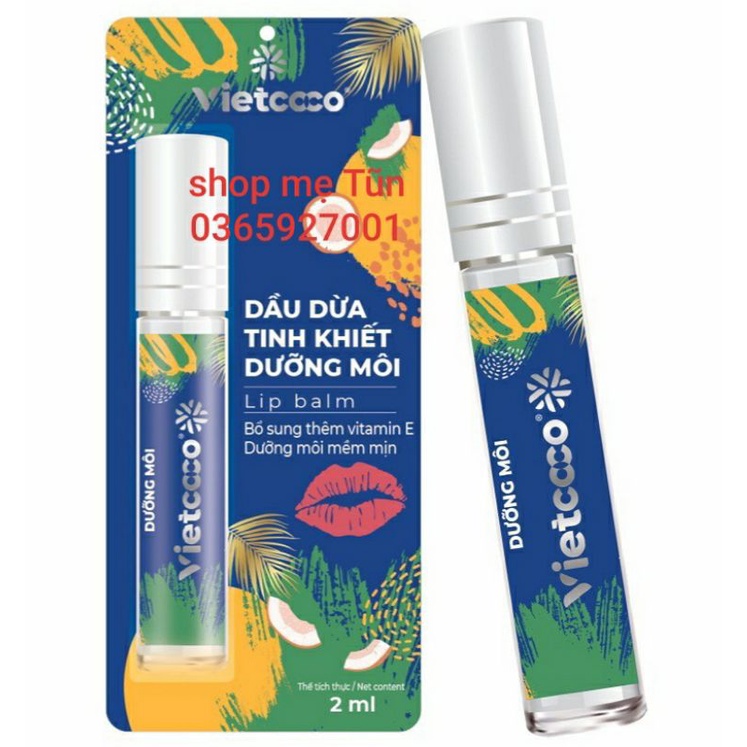 Dầu dừa tinh khiết dưỡng môi vietcoco 2ml (date mới)