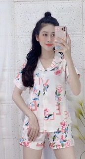 Bộ lụa satin quần đùi cao cấp