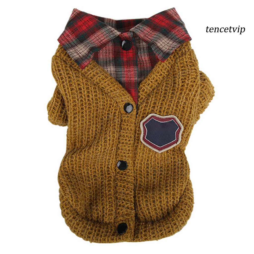 Áo Sweater Giả Hai Lớp Phối Họa Tiết Caro Dễ Thương Cho Thú Cưng