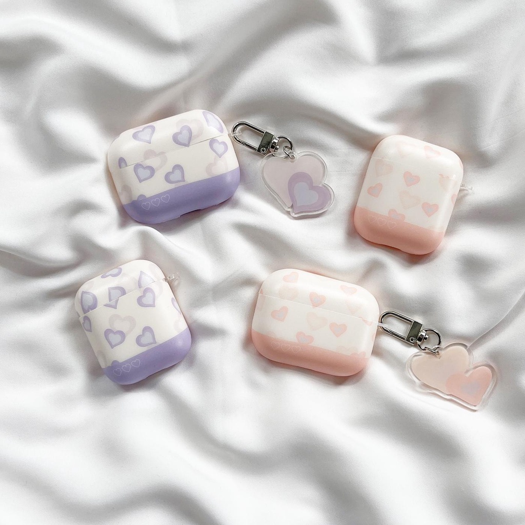 Vỏ Bảo Vệ Hộp Sạc Tai Nghe AirPods 1 2 pro 3 2021 gen3 Bluetooth Không Dây Chất Liệu Silicon Tpu Mềm Trái Tim Tím Hồng Phối Mặt Móc