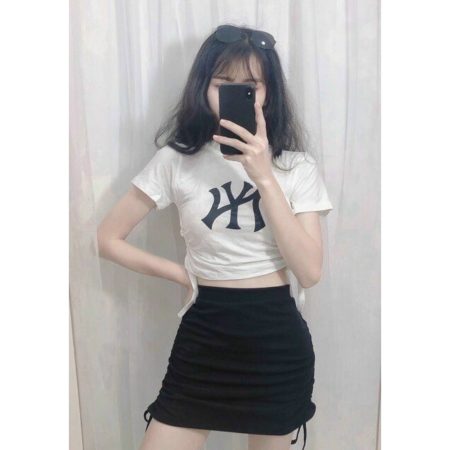 [HÌNH THẬT] ÁO THUN CROPTOP ÔM BODY NGẮN CO GIÃN - ÁO KIỂU CRT ULZANG NGẮN TAY CỔ TRÒN RÚT DÂY NY NEW YORK 65