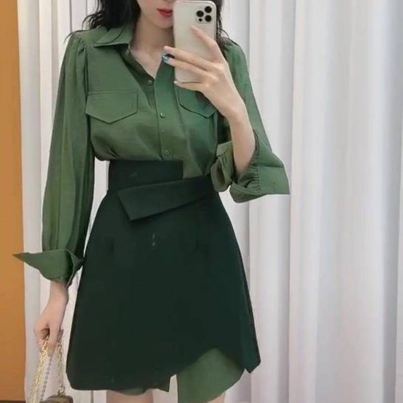 Set Áo Sơ Mi Và Chân Váy Thiết Kế Mới Thời Trang Theo Phong Cách Hàn Quốc