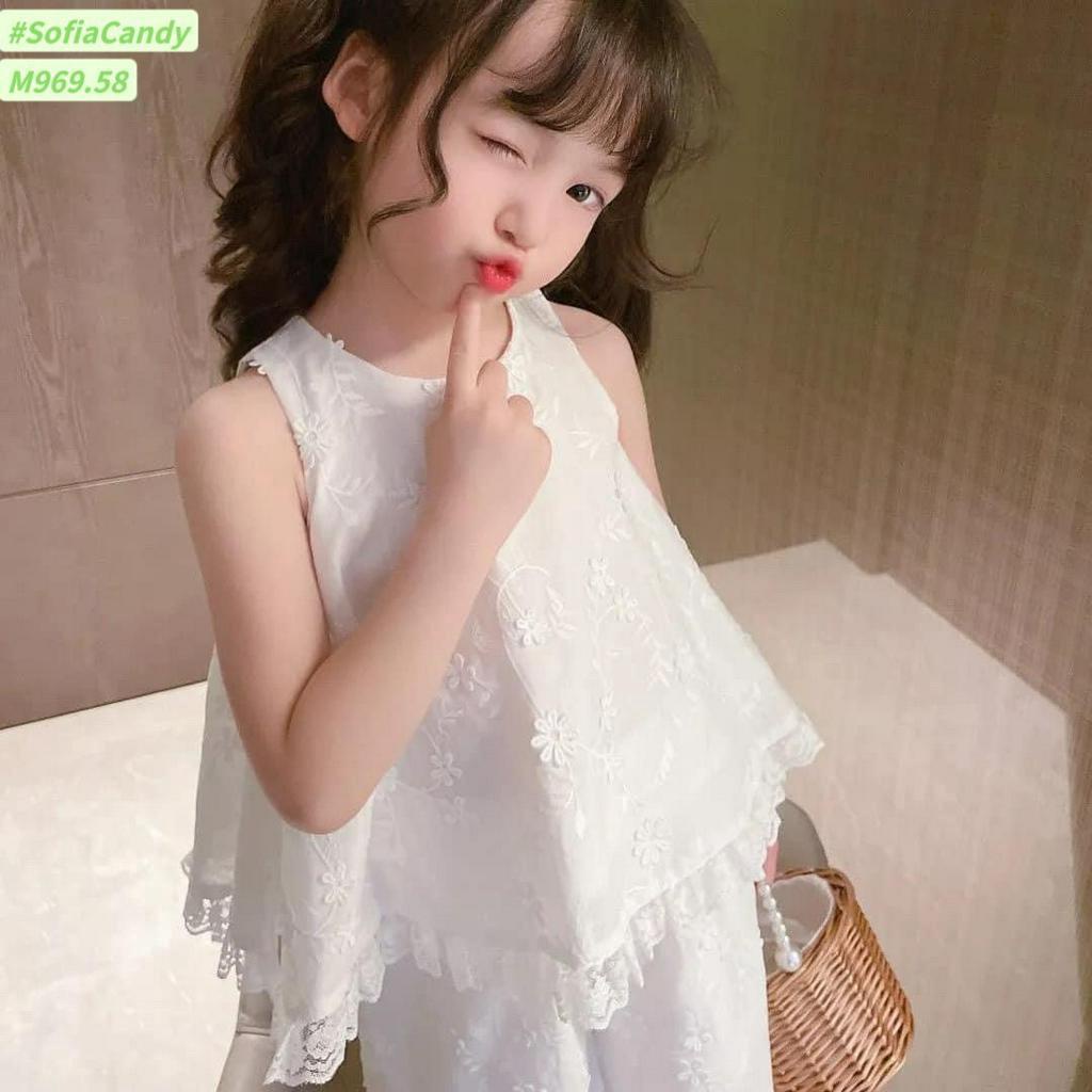 M969 - Bộ đồ thêu họa tiết trắng sang chảnh nhẹ nhàng cho bé gái từ 10 - 40kg