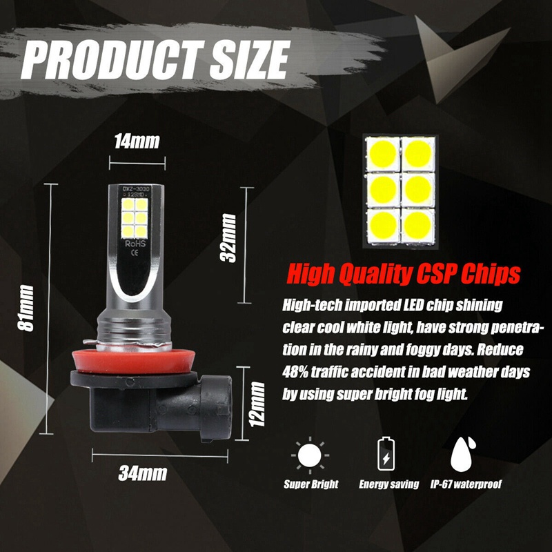 Set 2 Bóng Đèn Pha Sương Mù H11 H8 H9 COB 60W 6000K Ánh Sáng Trắng Dành Cho Ô Tô