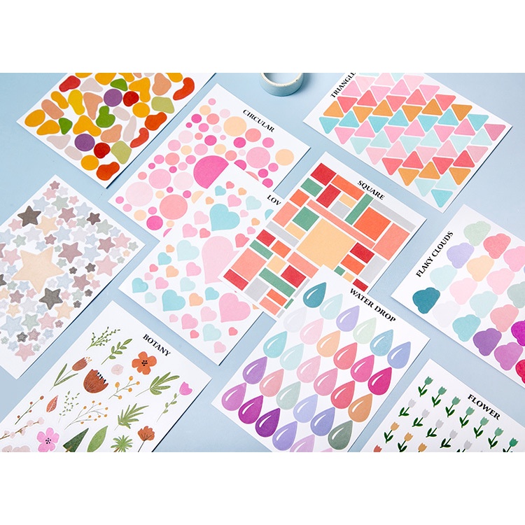 Sticker tone pastel trang trí sổ tay thiệp DIY nhiều kiểu dáng, nhãn dán cute nhiều màu sắc decor bullet journal