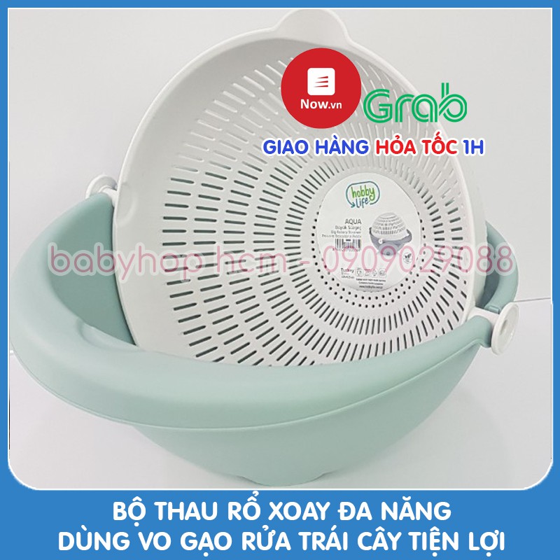 Bộ thau rổ xoay đa năng Hobby Life Lock&Lock THB604 THB605 dùng vo gạo rửa trái cây tiện lợi