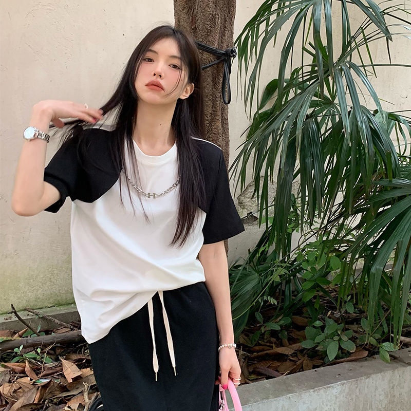 ☢☫✴Áo Thun Thiết Kế Phối Dây Xích Phong Cách Hàn Quốc Thời Trang Mùa Hè Hàng Mới 2022 Dành Cho Nữ