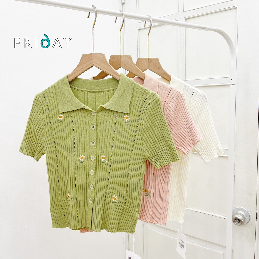 Áo polo mongtogi basic Hàn Quốc thêu hoa Friday 2CE306A