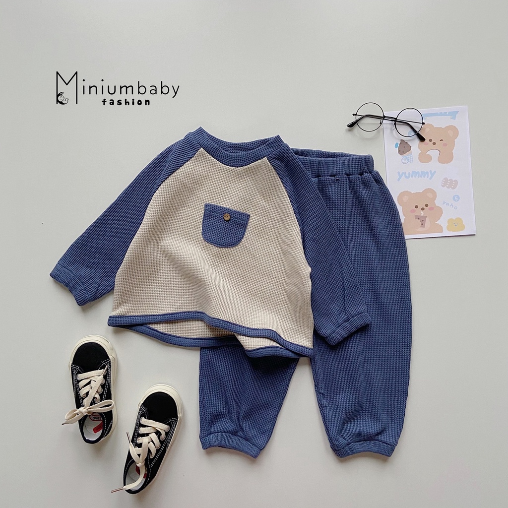 Set bộ len cotton dày dặn cho bé trai và bé gái mặc thu đông Minium, quần áo trẻ em dài tay-SB1052