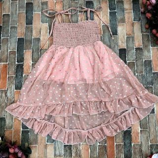 Đầm chấm bi 2 dây Hồng
