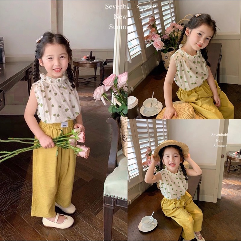 Sét áo hoa quần ống sớ chất đũi Helen cao cấp siêu xinh cho bé