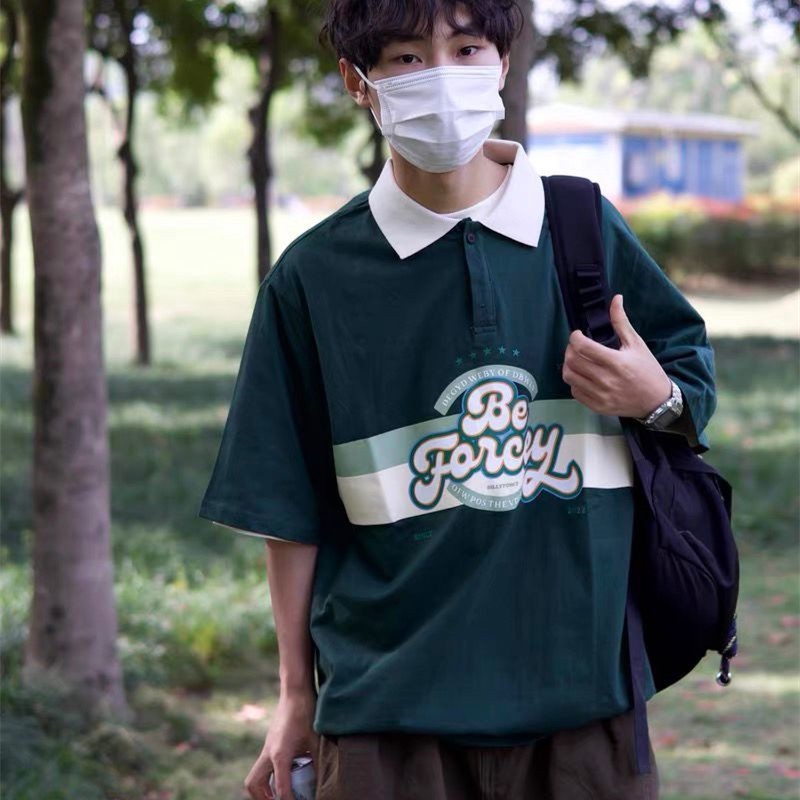 Áo Thun polo Dáng Rộng Thêu Chữ size M-3XL Thời Trang Mùa Hè Cho Nam