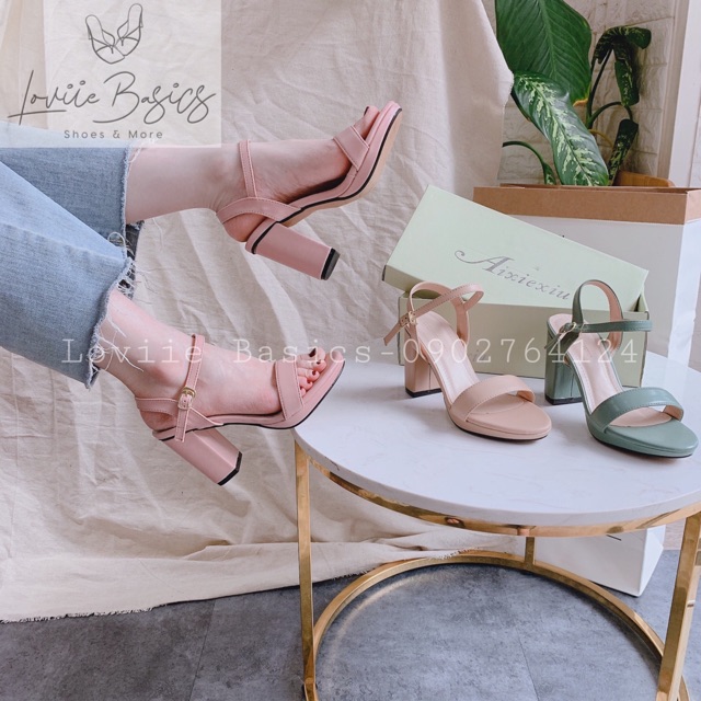 LOVIIE BASICS - GIÀY SANDAL CAO GÓT ĐẾ VUÔNG 9P ĐÚP MŨI - GIÀY CAO GÓT 9 PHÂN QUAI NGANG ĐÚP MŨI  4 MÀU TRẮNG G200724