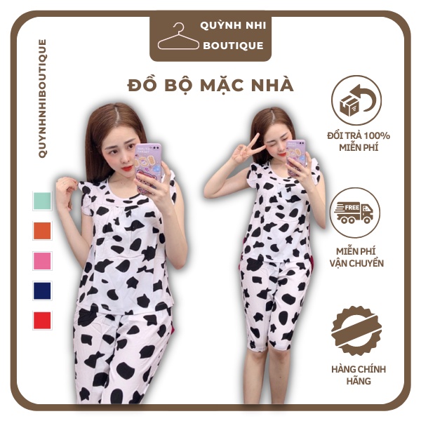 Đồ Bộ Bò Sữa Nữ Mặc Nhà Set Đồ Nữ Mặc Nhà Họa Tiết Bò Sữa Thiết Kế Quần Lửng Có Size 40-75kg - TL31