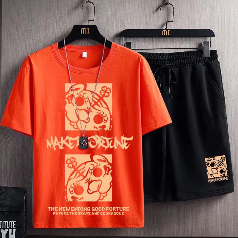 Bộ Quần Áo Ngắn Tay Phong Cách Nhật Bản Dễ Phối Đồ Thời Trang Mùa Hè Cho Nam Size M-8XL