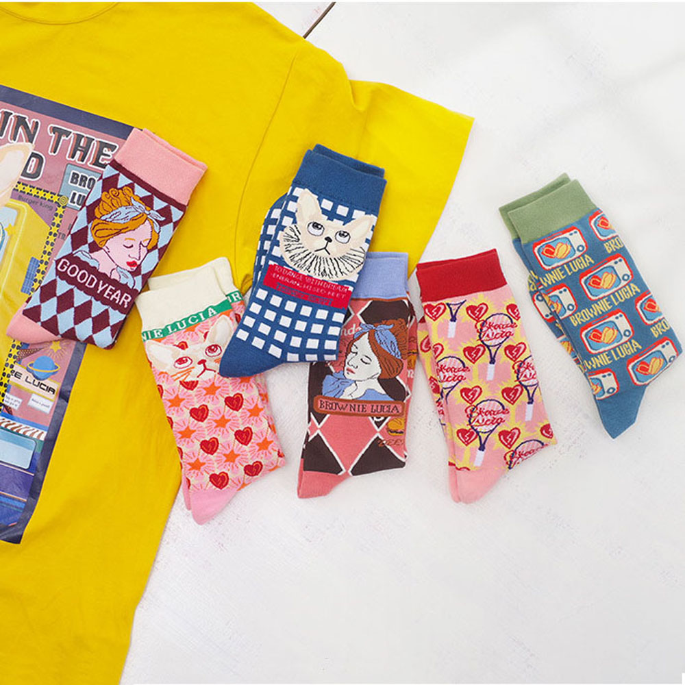BACK2LIFE Women Socks Plaid Hosiery Female Middle Tube Socks Cotton Socks Streetwear Elastic Fashion Girls Sports Breathable Cartoon | BigBuy360 - bigbuy360.vn