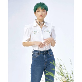 TheBlueTshirt - Áo Sơ Mi Nữ Trắng Thêu Họa Tiết