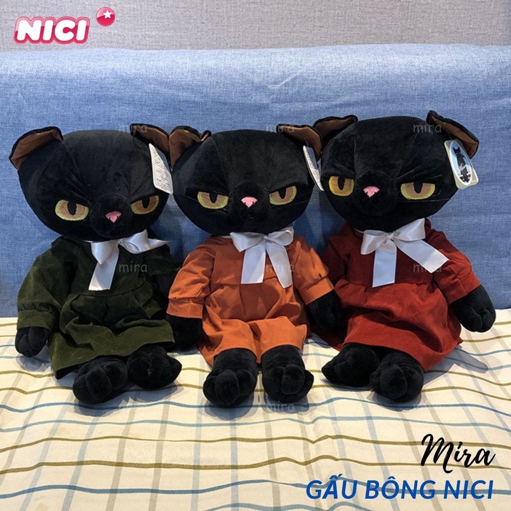 Gấu Bông Mèo Đen Gắt Gỏng Hãng Nici, Hãng Nici Búp Bê Thú Nhồi Bông Thương hiệu NICI Quà Sinh Nhật 20cm MIRA-GB28016
