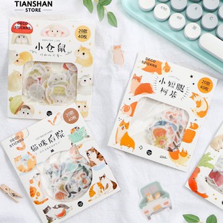Set 40 miếng sticker hình thú cưng trang trí tập vở